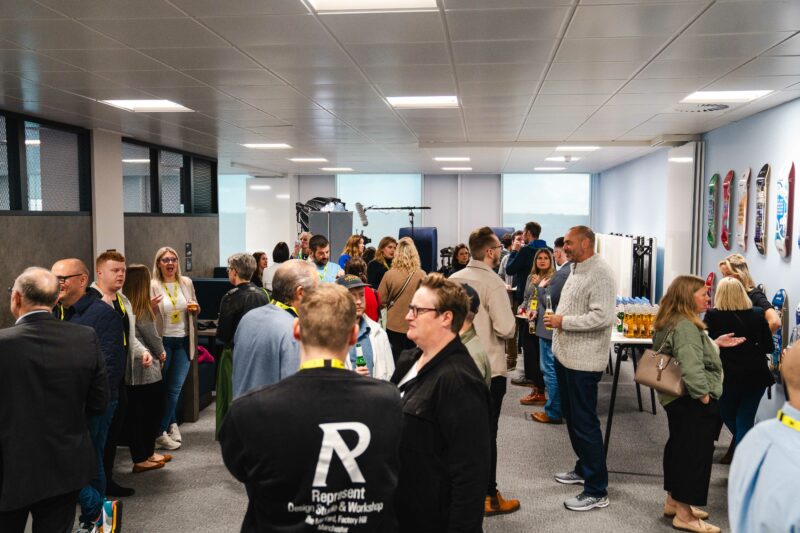 a crowd of people talking