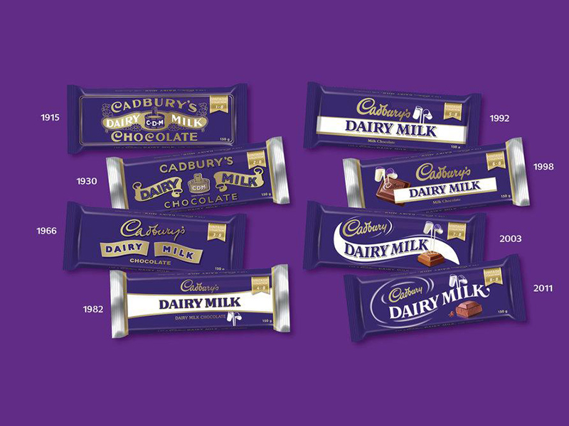 cadburys dairy milk packaging across the years